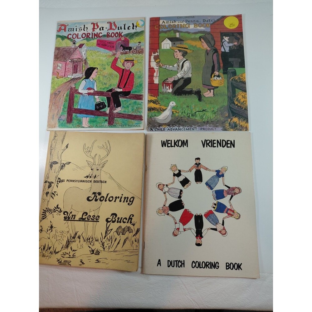 Lot of 4 Vintage Amish & Dutch Pennsylvania Dutch Coloring Books Children's